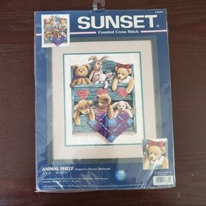 New & Sealed Sunset Dimensions Animal Shelf Counted Cross Stitch Kit 136